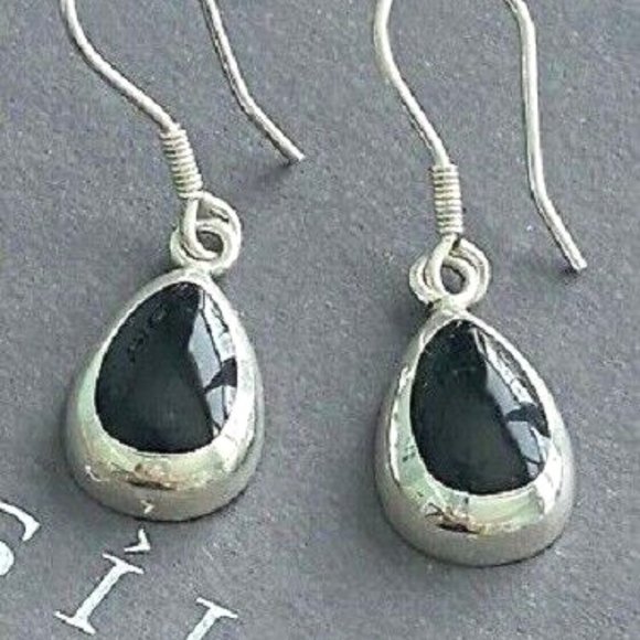 Silpada Sterling Silver Black Obsidian Tear Drop Earrings on French Hooks - Picture 1 of 5
